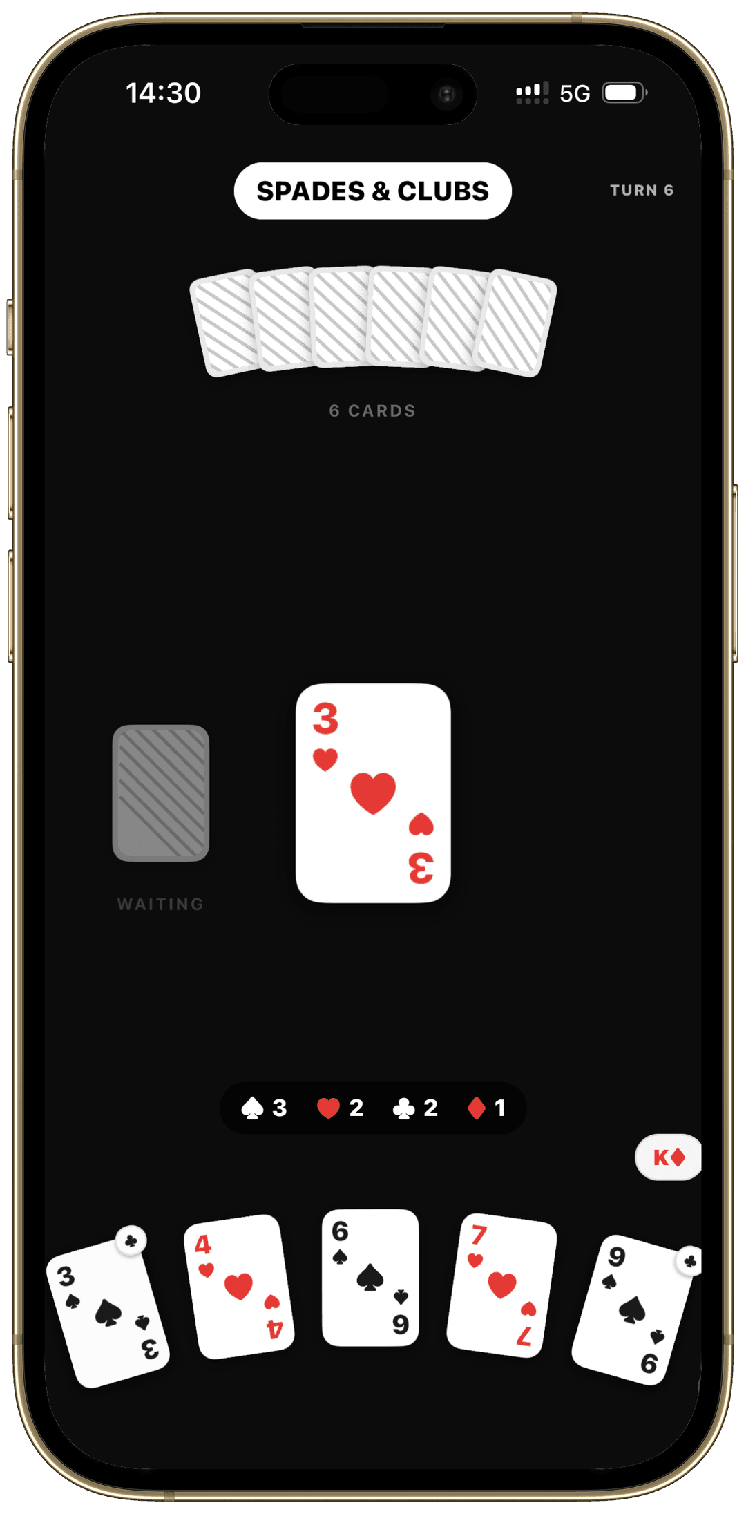 Rain card game in progress in Spades & Clubs